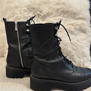 MICHAEL Michael Kors Black Combat Moto Boots with Chunky Sole
